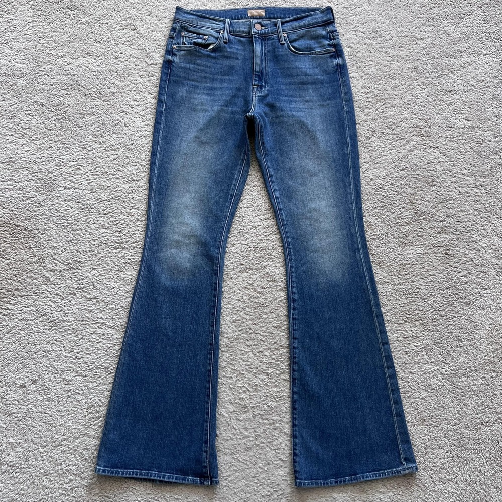 Mother The Weekender Love Bombs Jeans Womens 28 Blue Flare Mid Rise Denim
